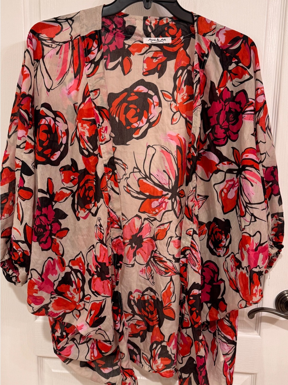 Anna & Ava Floral Open-Front Tunic in Cream, Pink, Red